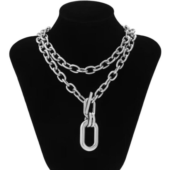 🆕 Women Silver Toggle Clasp Necklace Chunky Punk Layered Choker Simple Jewelry - Picture 6 of 6